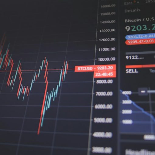 Screen showing a trading chart, illustrating cloud computing in banking