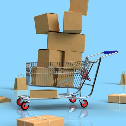 A toy shopping cart, illustrating buying cloud services