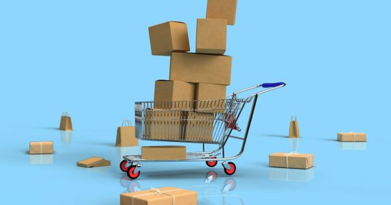 A toy shopping cart, illustrating buying cloud services