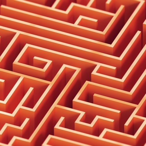 A complex orange maze, illustrating complexity worries about cloud computing