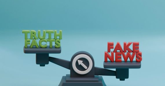 Balance scale weighing facts against fake news, illustrating cloud computing fact or fiction