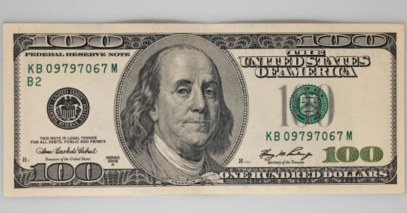 A one hundred dollar bill, illustrating average company cloud spending