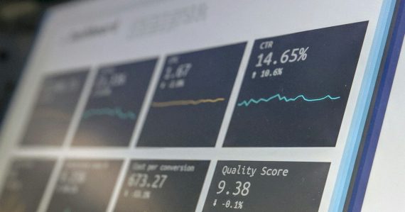 Turned on monitoring screen, illustrating management technologies and cloud promises