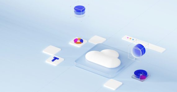 A white cloud icon on a glass square with floating data charts, illustrating IDC's cloud market forecast