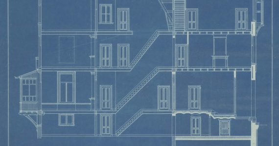 Architectural blueprint of a multi-story building, illustrating a structured approach to cloud security