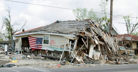 Barber shop in New Orleans damaged by Hurricane Katrina, illustrating cloud as a disaster recovery strategy
