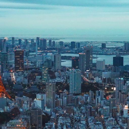Tokyo tower illuminated at dusk with city skyline, illustrating an IT manager's earthquake experience