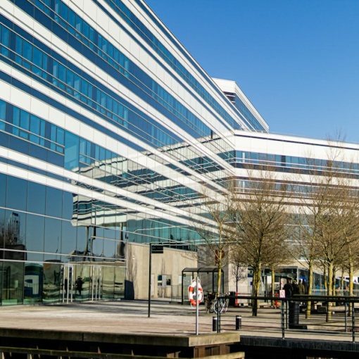 Modern white office building, illustrating trends in enterprise virtualization