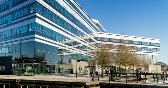 Modern white office building, illustrating trends in enterprise virtualization