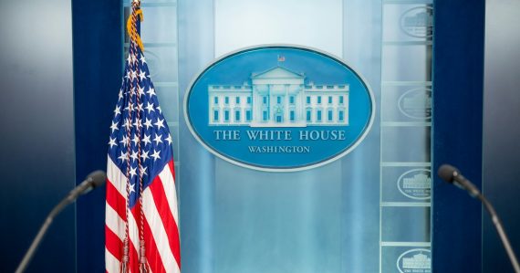 The White House press briefing room, illustrating the federal cloud computing strategy