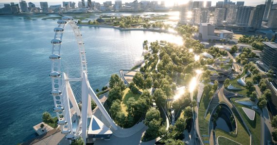 An artist's rendering of a ferris wheel in a city, illustrating the future of VoIP