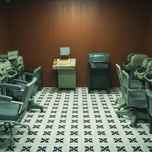 A room filled with lots of computers and desks, illustrating legacy IT holding back cloud adoption