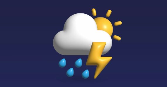 A cloud with lightning and rain coming out of it, illustrating Microsoft's cloud computing predictions