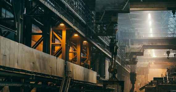 Interior of a large industrial factory, illustrating moving plant data outside the plant
