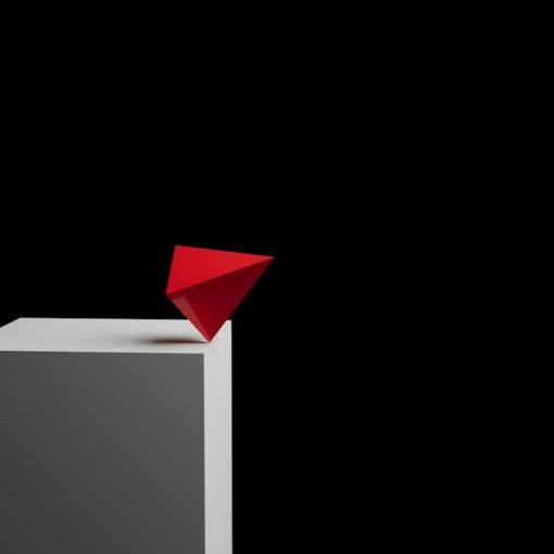 Red polyhedron balancing on the edge of a white block, illustrating pros and cons of the cloud