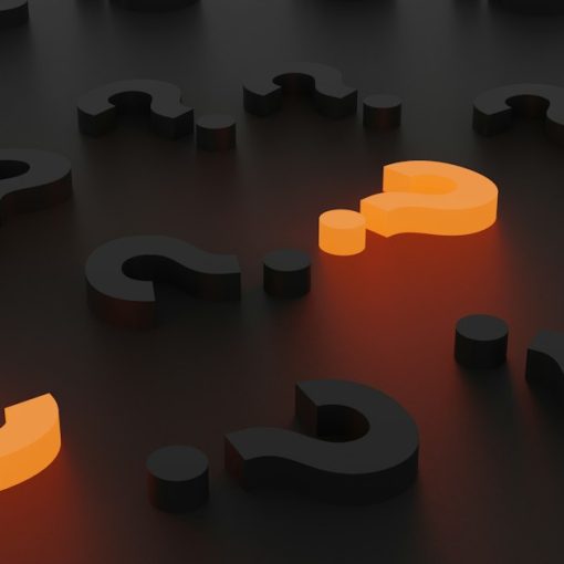 3D rendered question marks in orange and gray, illustrating questions for moving from SaaS to cloud