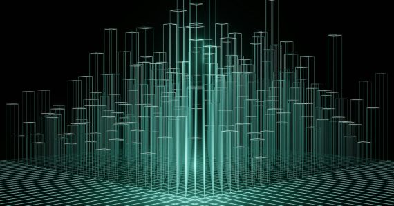 An abstract image of a city made up of lines, illustrating a smarter world through cloud computing