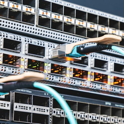 A bunch of cables connected to a server, illustrating virtualization as the top CIO priority