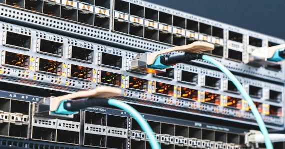 A bunch of cables connected to a server, illustrating virtualization as the top CIO priority