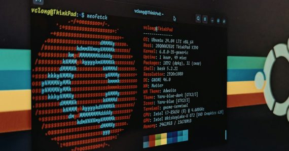 A computer screen displaying system information in a terminal window, illustrating virtual machines improving cloud security