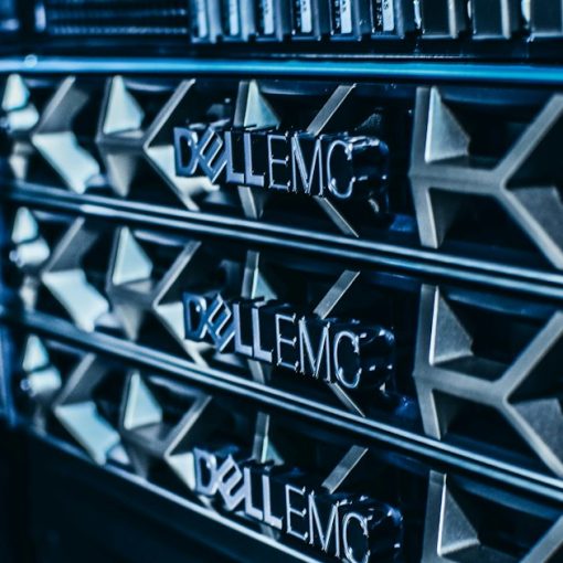 A close up of server nameplates on the side of a rack, illustrating virtualisation market growth