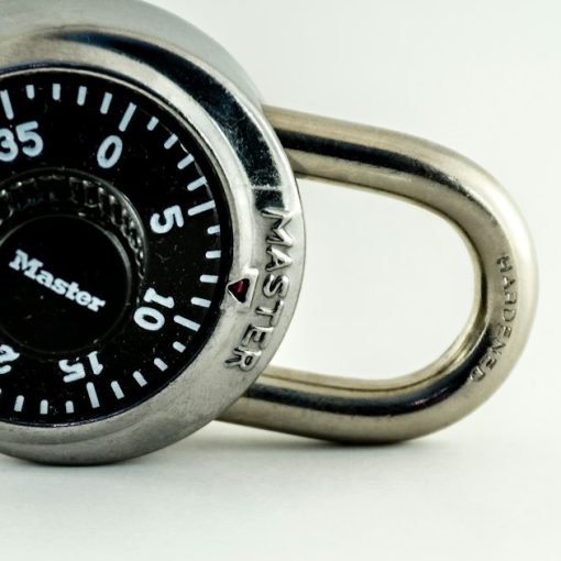 Silver and black combination lock, illustrating VoIP security
